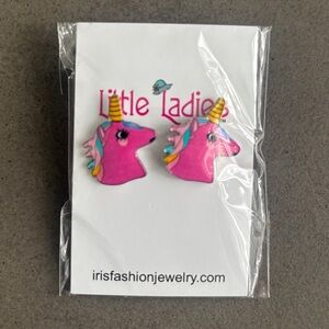 Little Ladies Pink Unicorn Earrings NEW